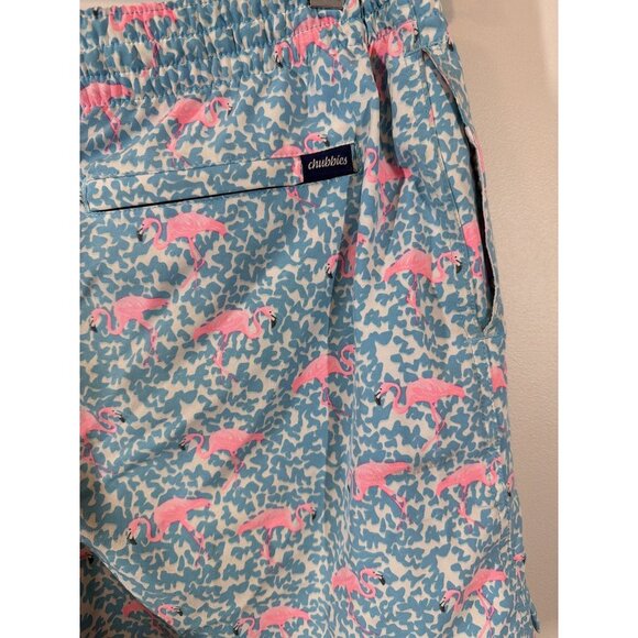 Chubbies Blue Flamingo Swim Trunks M The Domingos Are For Flamingos 5.5 Inseam - Picture 6 of 8